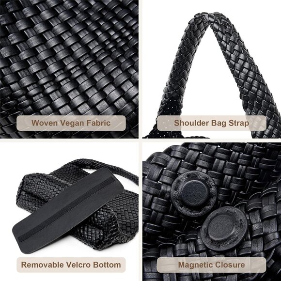 Versatile Large Woven Leather Handbag with Clutch - Perfect for Every Occasion - Picture 4 of 6